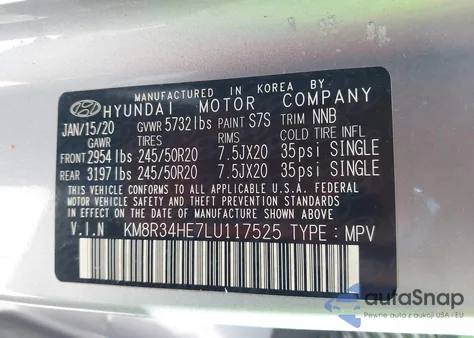 2020 Hyundai Palisade Sel из США, поврежденный, VIN KM8R34HE7LU117525